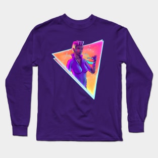 Space Girl Synthwave Cyberpunk Retro Futuristic Party Art Long Sleeve T-Shirt